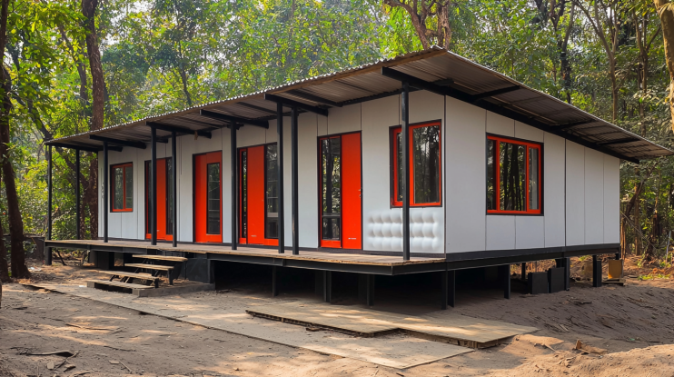 Single-storey black GI frame labor colony with 10 rooms