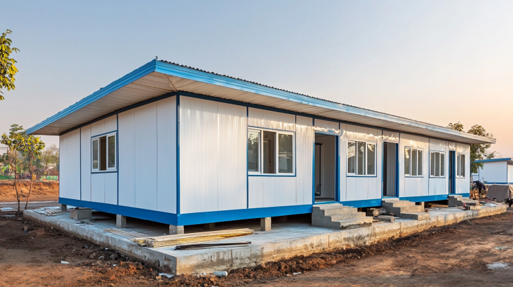 Single-storey blue GI frame labor colony