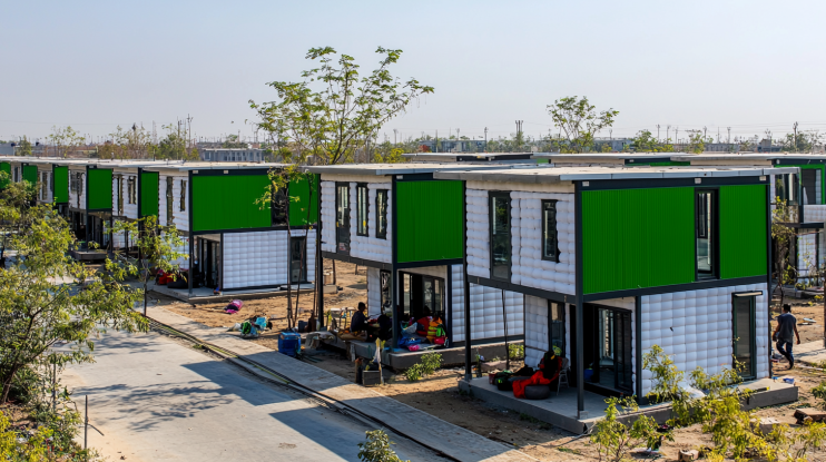 multiple prefab labor hutments