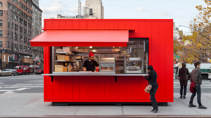 Vibrant red 15-feet roadside food stall cabin
