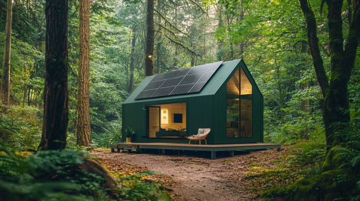 Deep green 30-feet portable home in forest setting