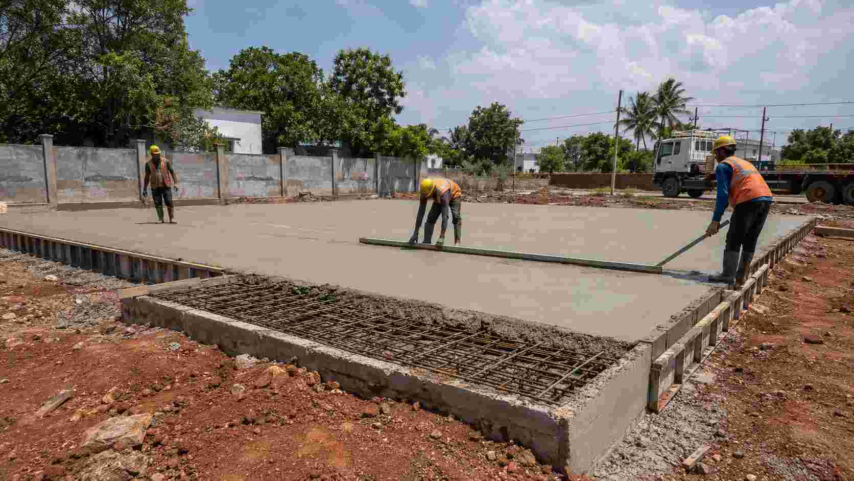 RCC plinth foundation being prepared at a residential plot in India for a SAMAN two-storey affordable container home installation