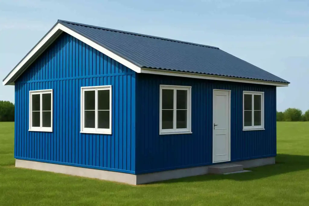 Blue luxury container house with white framed windows