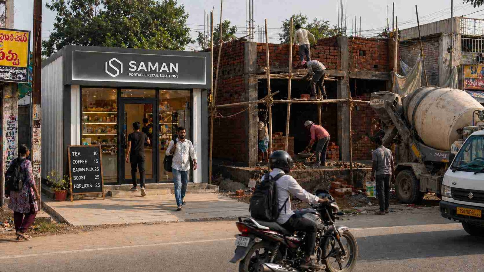porta cabin shop operational vs brick construction India cost time comparison