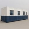 Blue and white buy porta cabins exterior with multiple windows