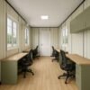 Porta cabin office interior with three workstations and AC
