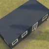 Cargo container house top view with steel roof.