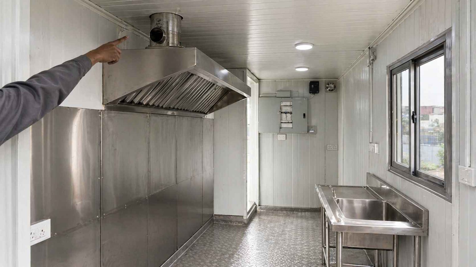 container cafe kitchen interior stainless steel exhaust LPG provision India