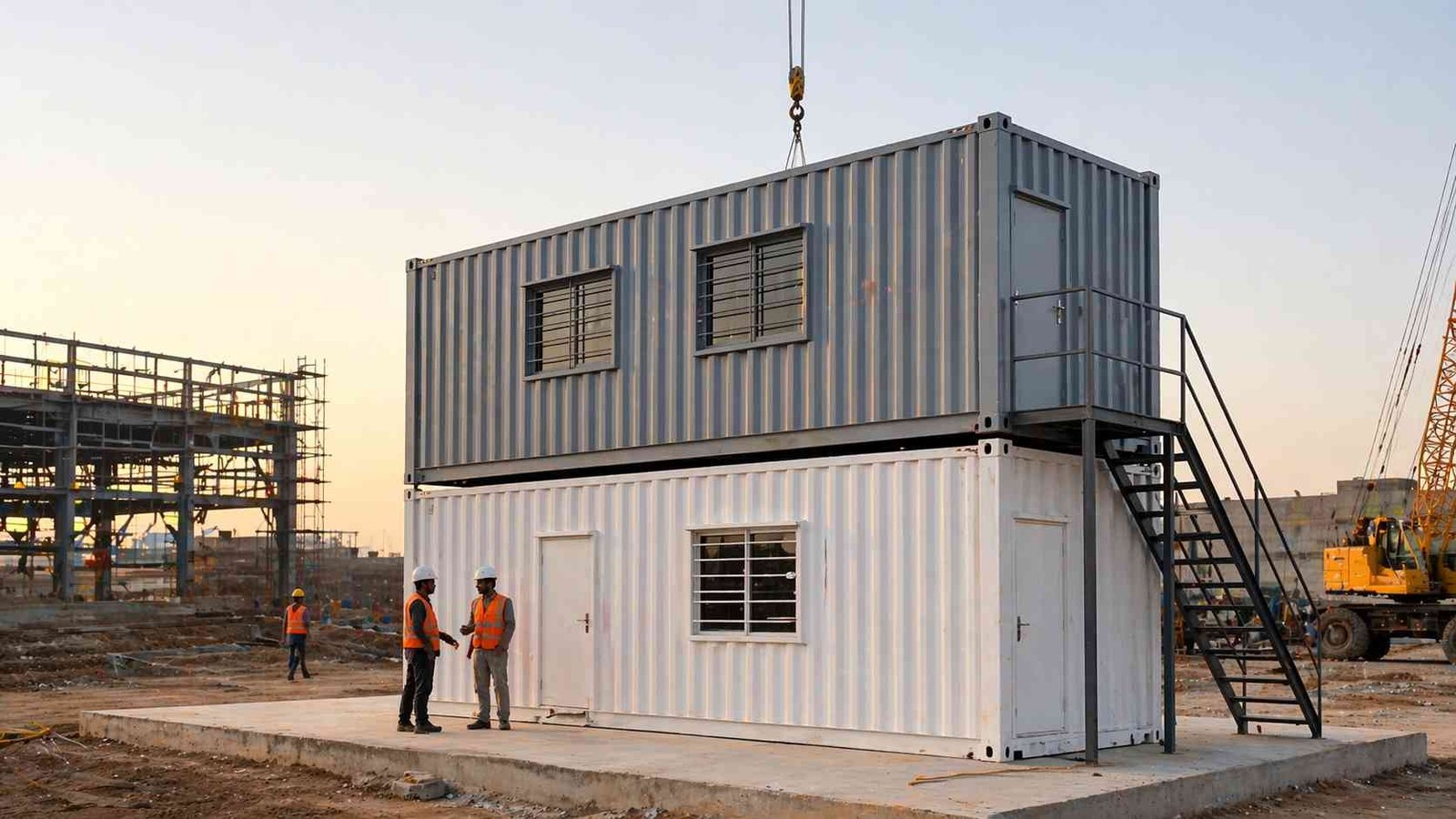 stacked container office two level installation crane India EPC project SAMAN