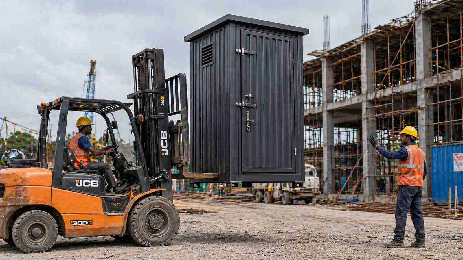 portable toilet forklift relocation mobile MS steel industrial site India