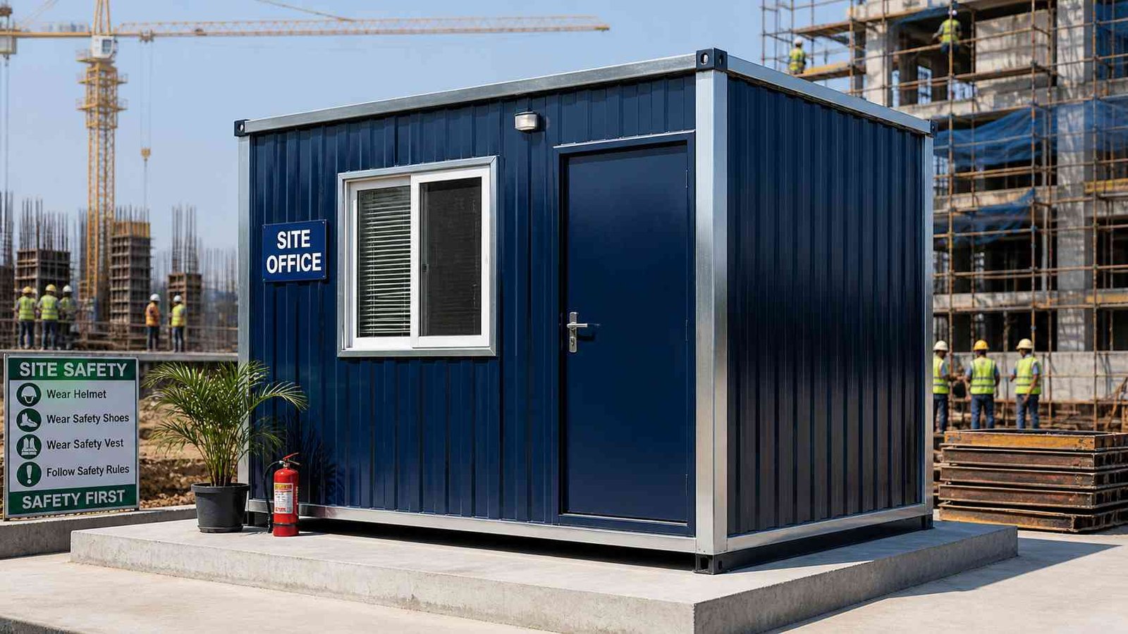 Mini porta cabin 8x10 ft MS corrugated steel site office at construction project
