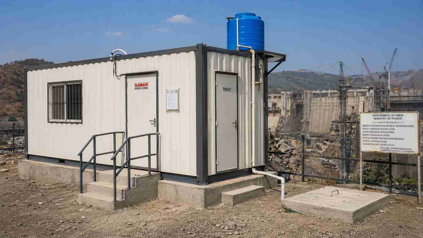 porta cabin with toilet BOCW compliance supervisor India dam project MS corrugated SAMAN