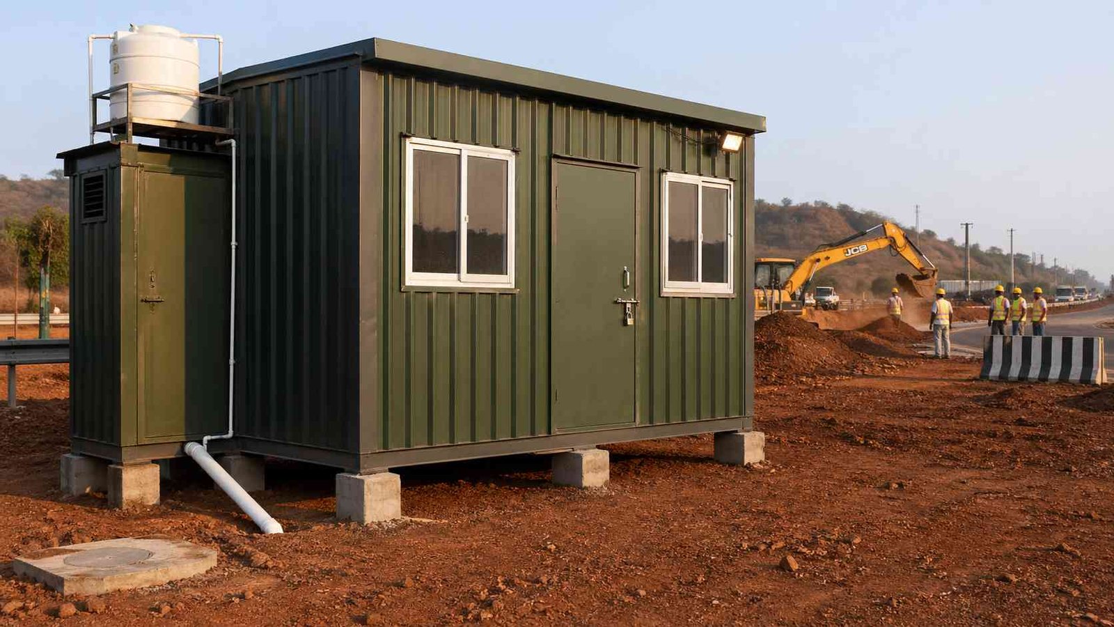 porta cabin with toilet 10x15ft minimum size external attachment India construction supervisor