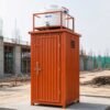 portable toilet door open interior squat pan water tank natural light