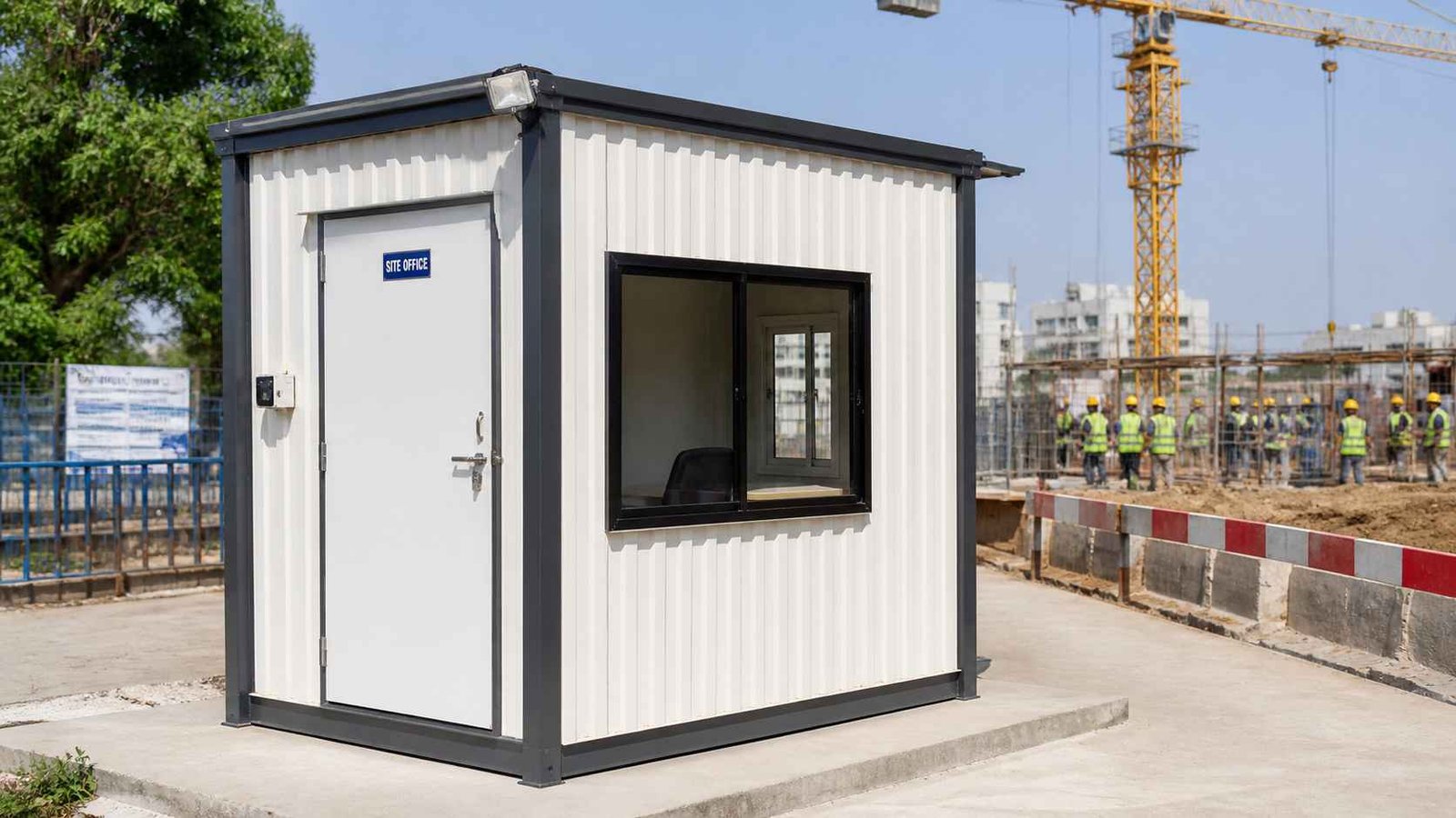 Small MS corrugated portacabin for single supervisor at construction site