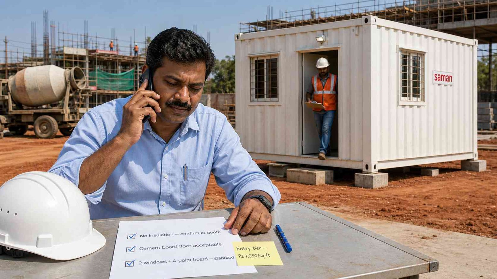 low cost porta cabin ordering specification checklist India site manager SAMAN entry level quote