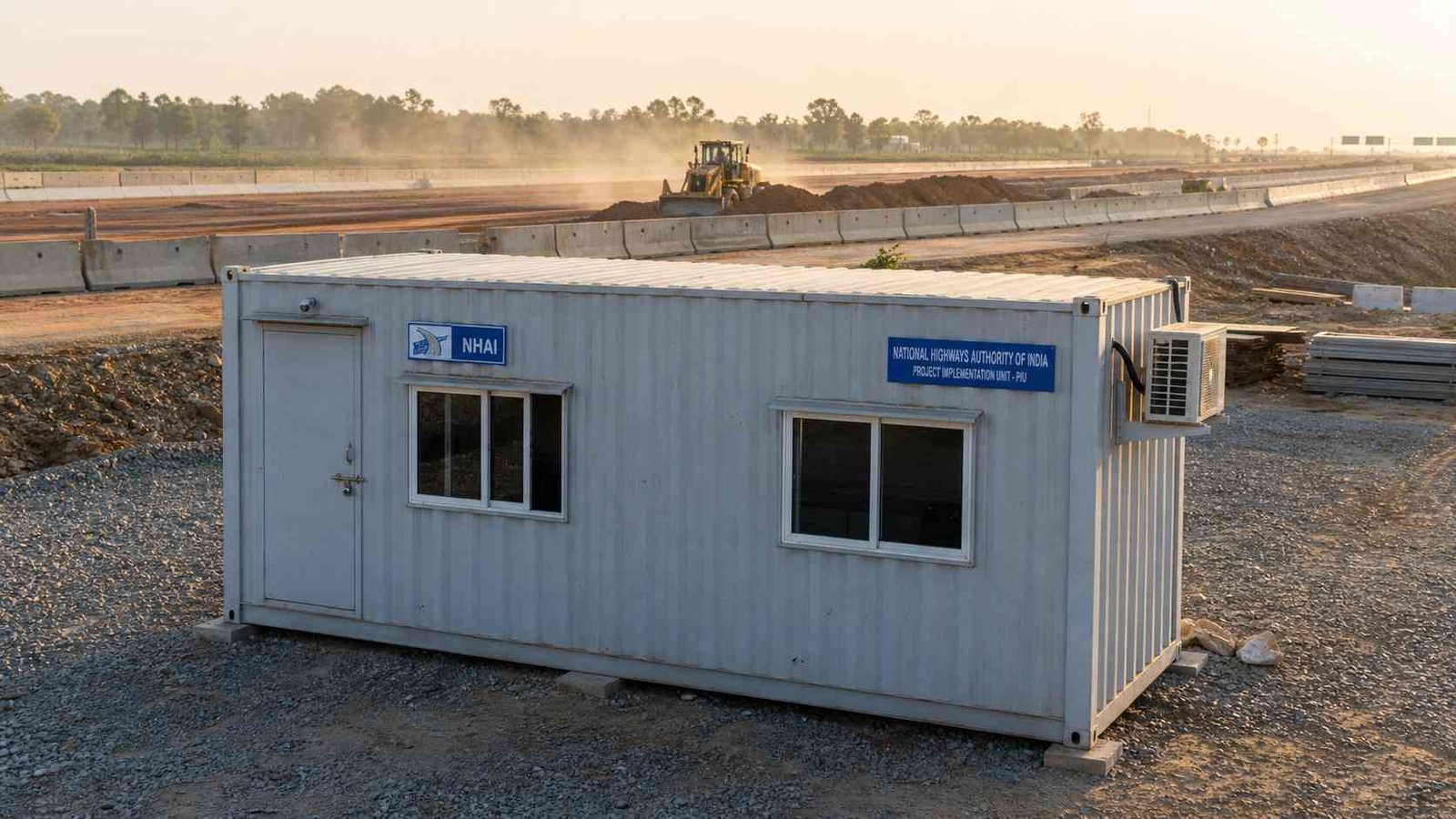 SAMAN container office unit deployed at an NHAI highway construction project for long-duration use.