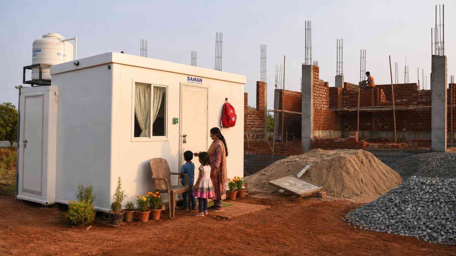 portable cabin with toilet residential construction India FRP SAMAN family accommodation plot