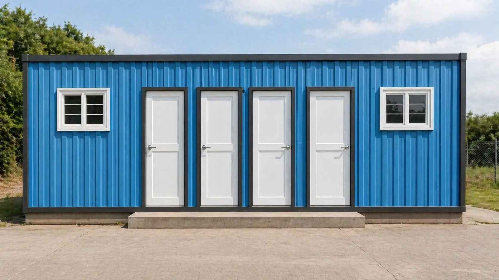 4 cubicle toilet porta cabin for 100 workers with MS corrugated blue structure