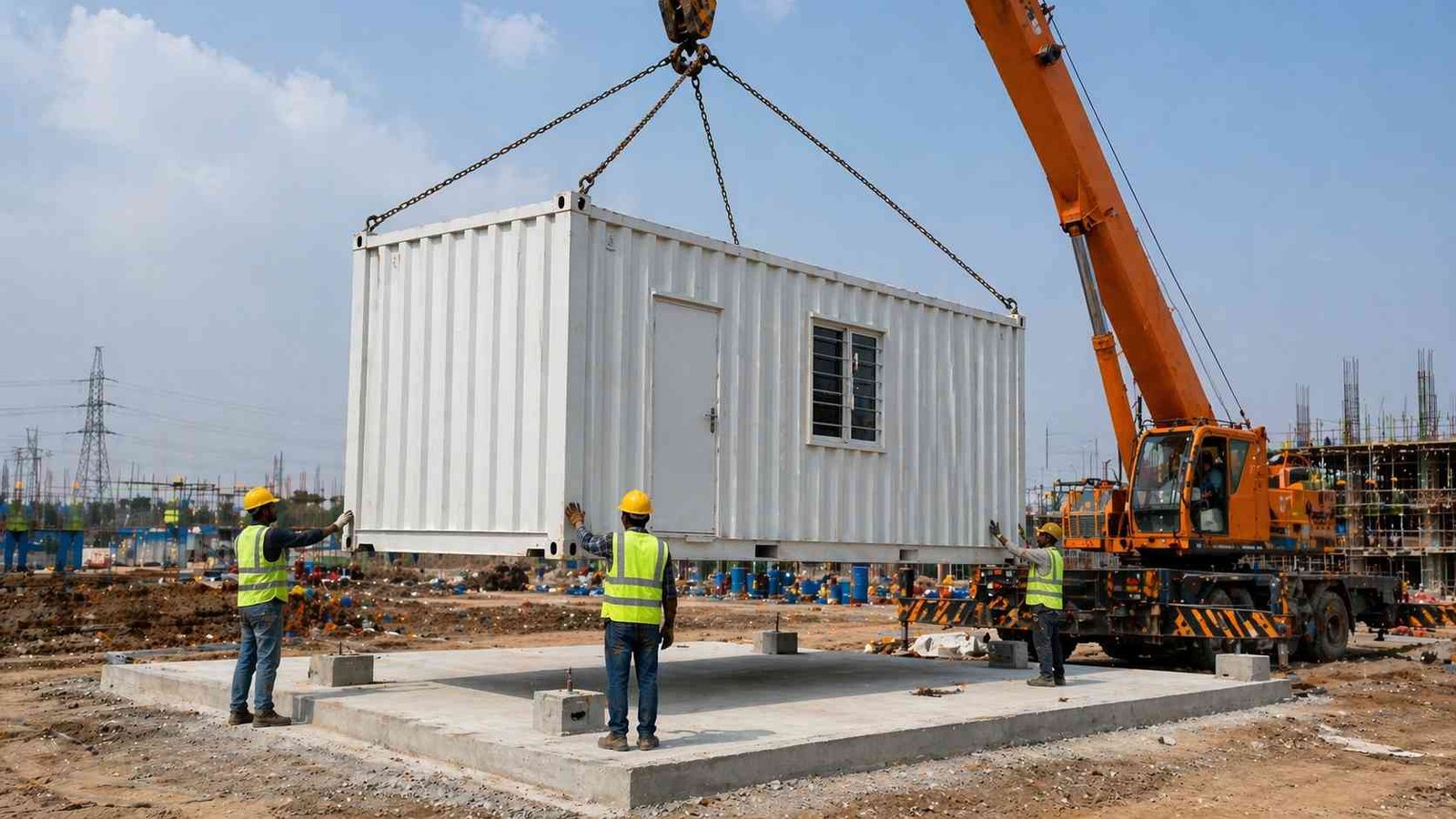 container office crane installation delivery erection India SAMAN project site