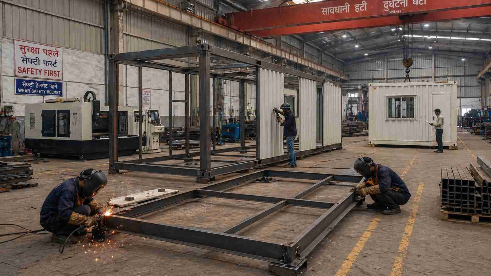 prefabricated porta cabin factory production stages welding India SAMAN