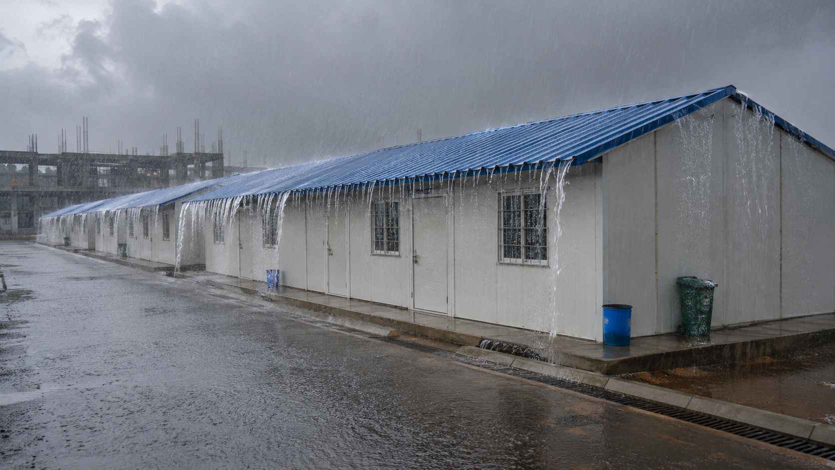 SAMAN labor cottages performing under monsoon conditions with sealed PUF panels and PPGI roof drainage working at scale