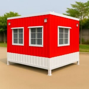 Low cost porta cabin red and white exterior with windows
