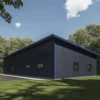 metal building with open roller-shutter bay showing the column-free interior