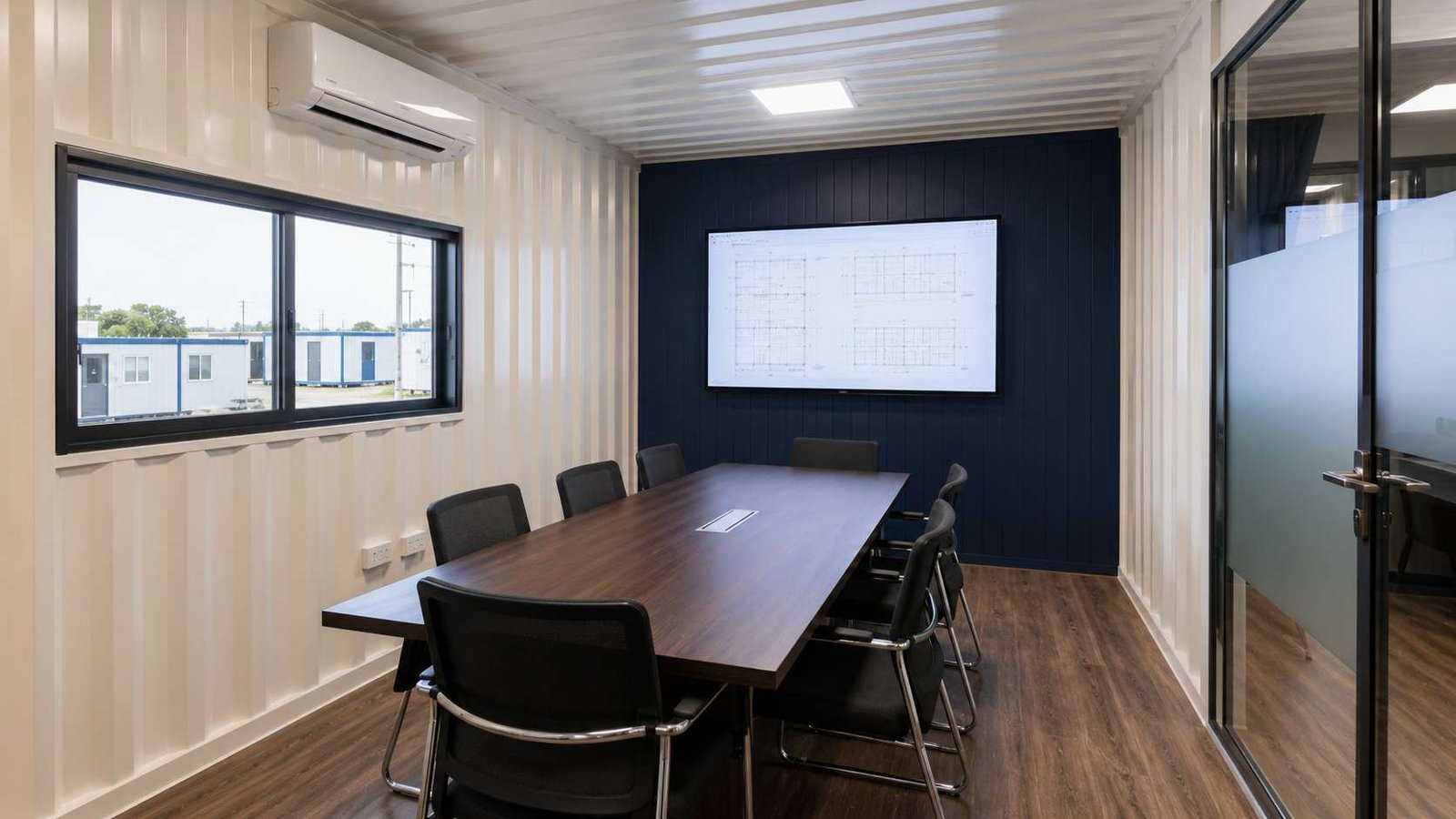 Mobile office container meeting room interior