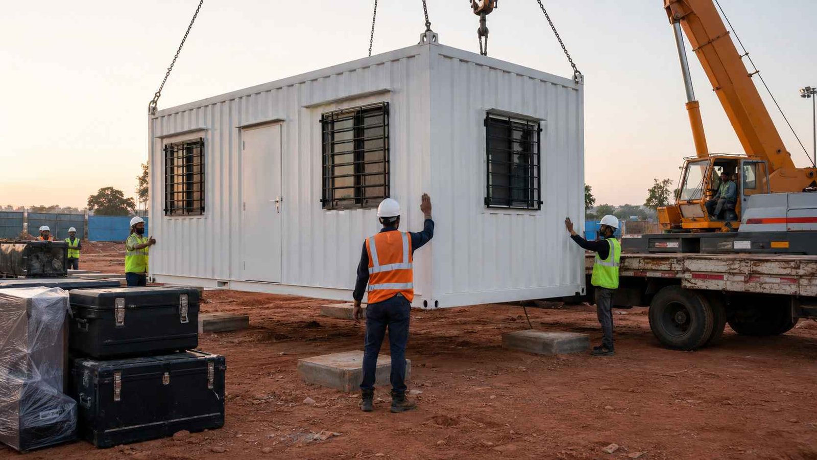 Two-level mobile office container site administration setup