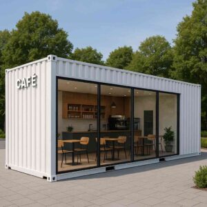 SAMAN mobile restaurant container with table-service dining and outdoor seating — 22×12 ft restaurant-scale build
