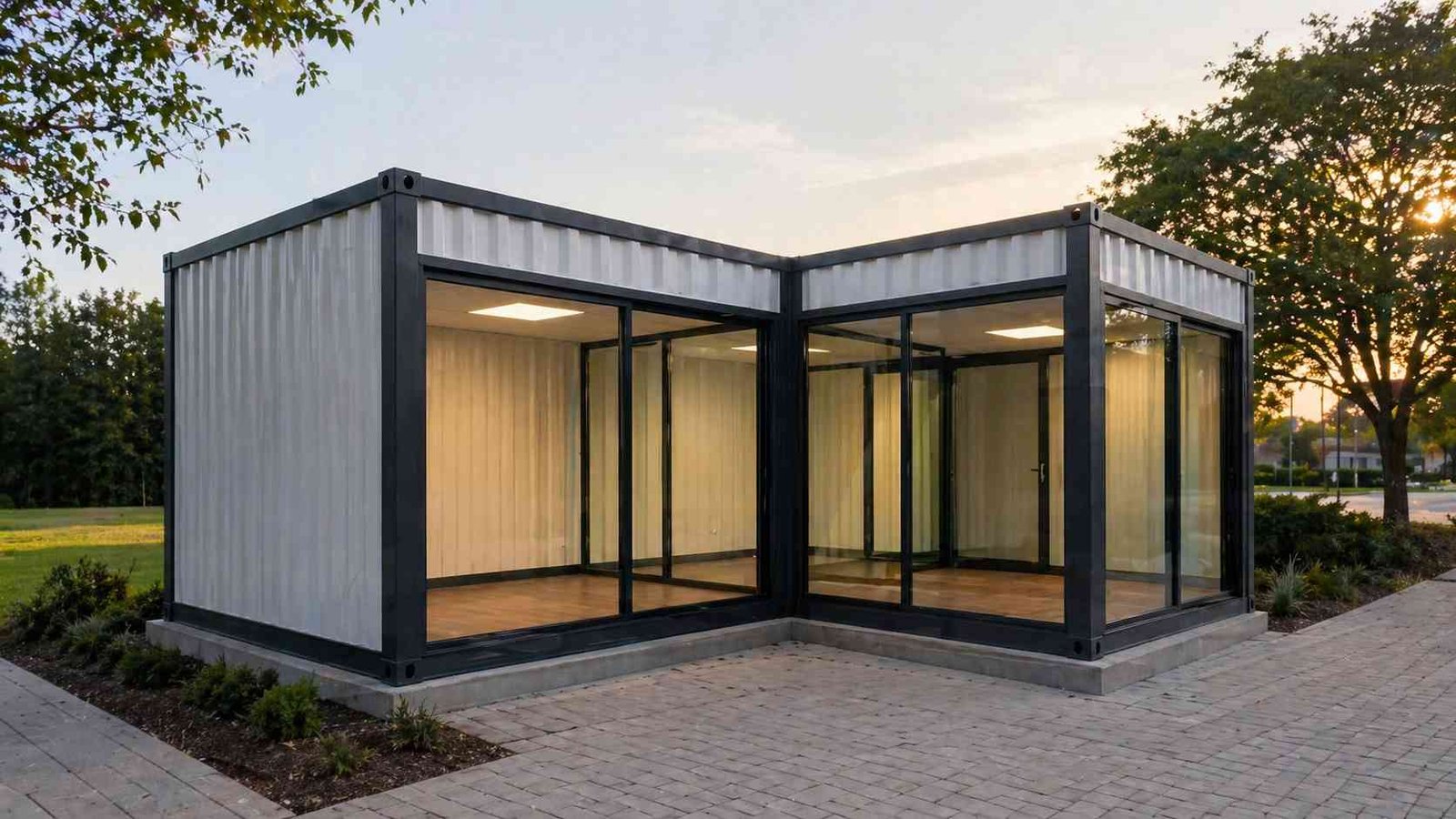 luxury porta cabin multi room glass front LED interior premium price India