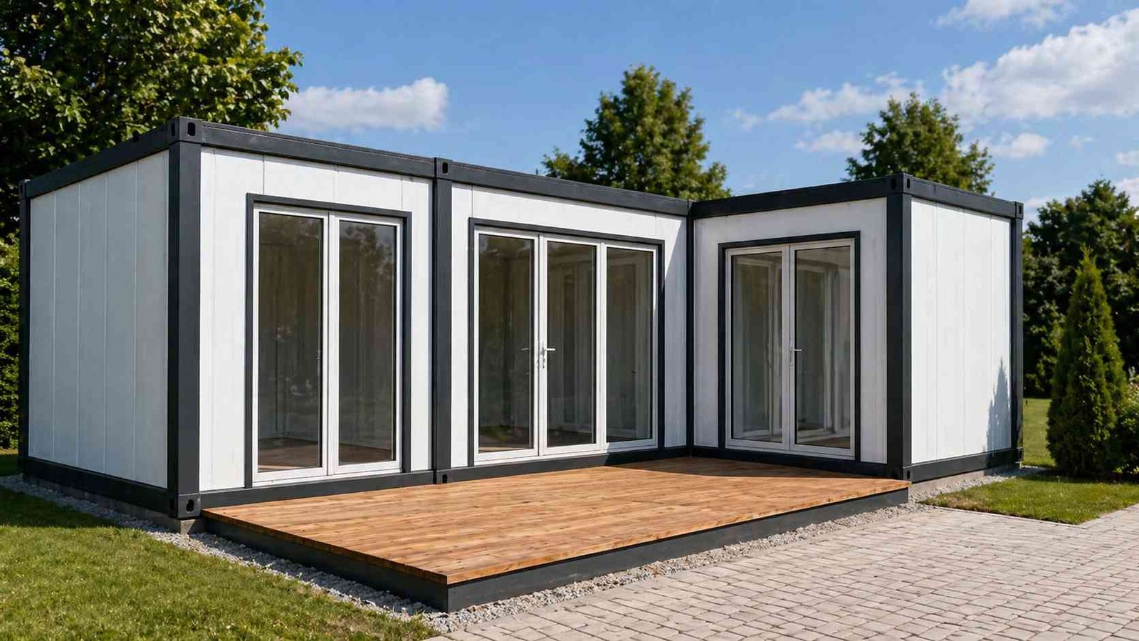 Large modular porta cabin layout for multi team office workspace