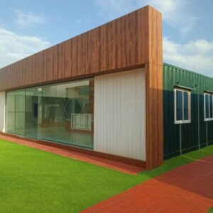 Exterior of Modular Office Cabin with glass walls