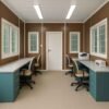 Wooden finish MS Portable Cabin interior with workstations