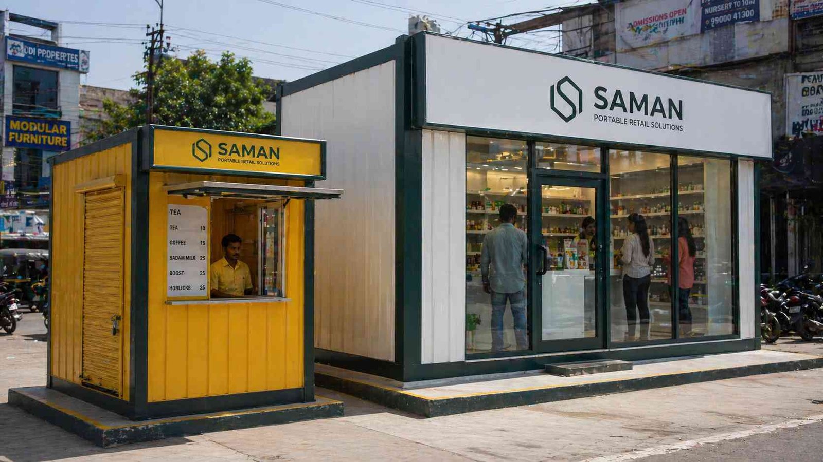 porta cabin shop size comparison kiosk outlet India 6x8 10x20 ft SAMAN