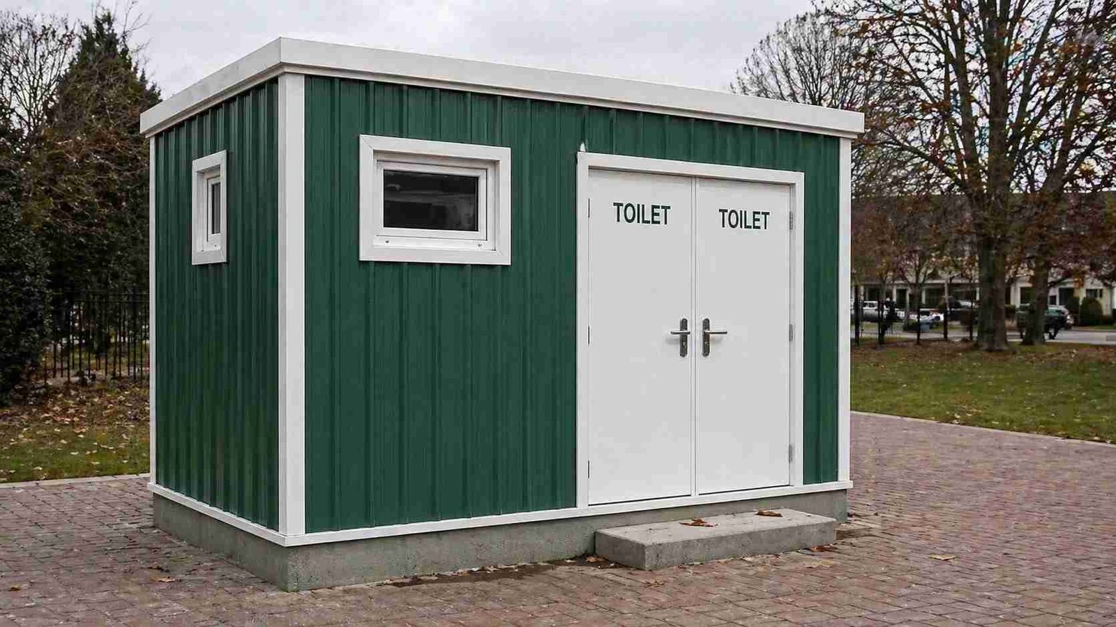 toilet porta cabin with separate male and female entry doors