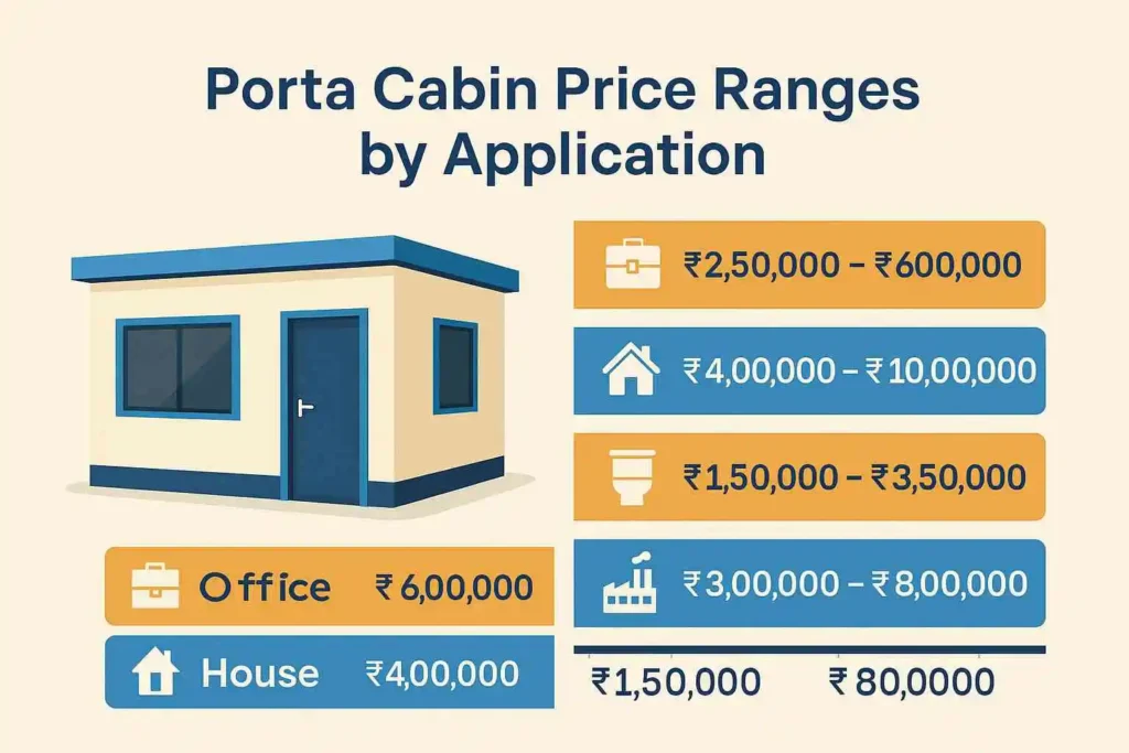 Modular cabin price ranges by application for office, house, toilet, industry