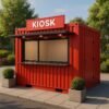Red Porta Cabin retail kiosk exterior