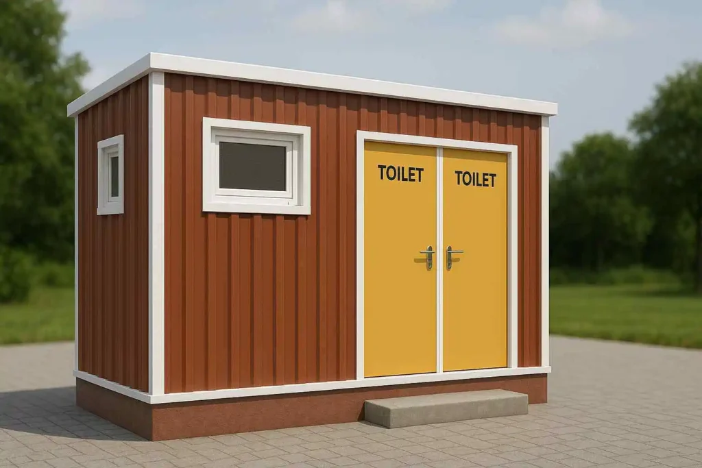 Brown porta toilet cabin