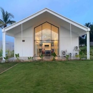 Portable Cabin Building front elevation with glass panels