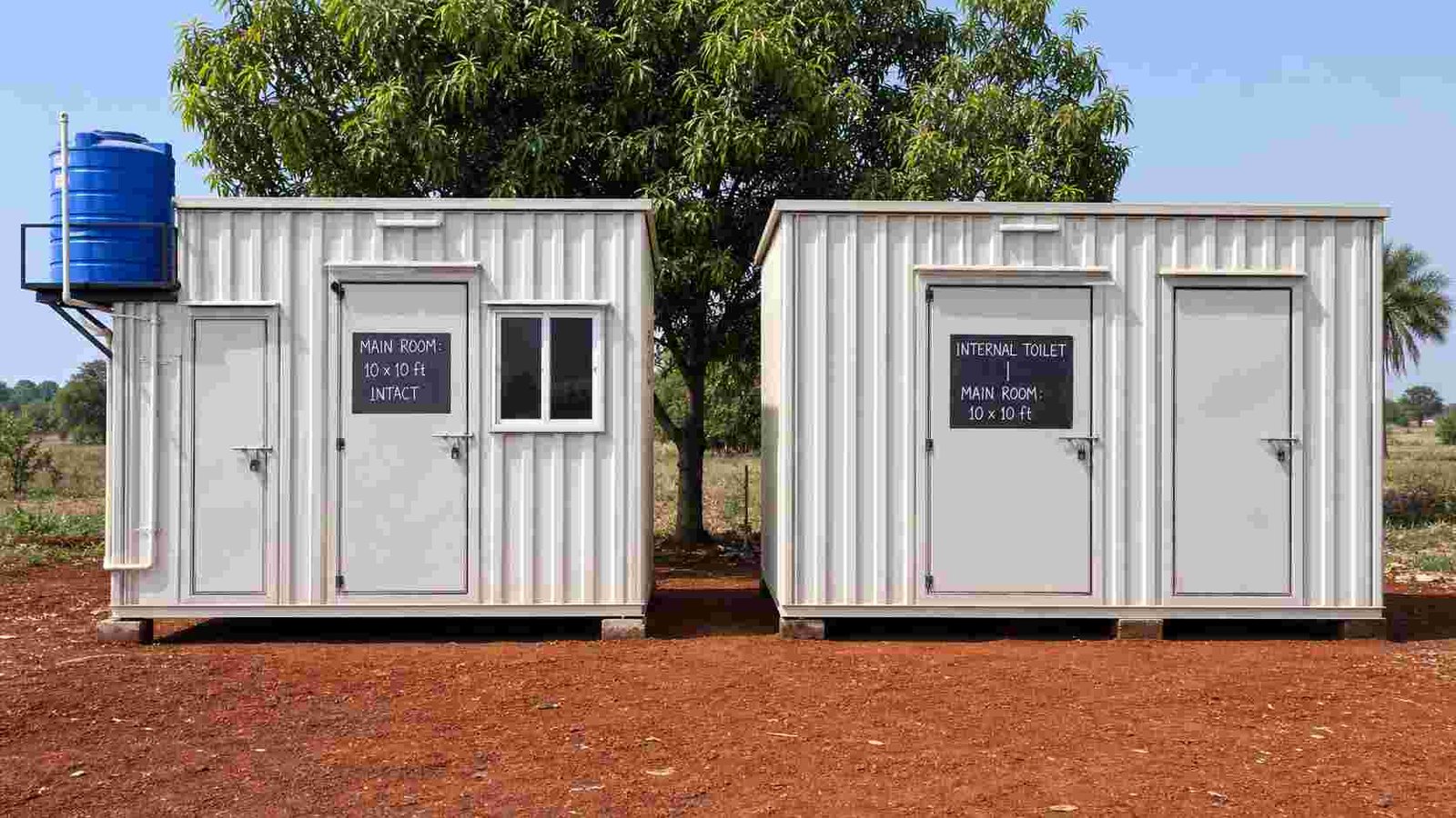 portable cabin with toilet external attachment vs internal partition India SAMAN layout comparison