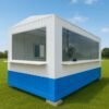 Blue and white portable office container side view