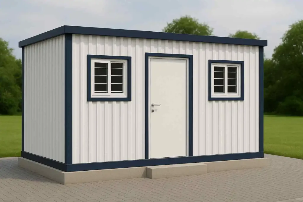 White-blue toilet cabin