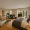 Prefab container house bedroom with lounge seating.