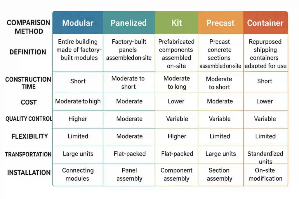 Prefabricated housing types comparison chart