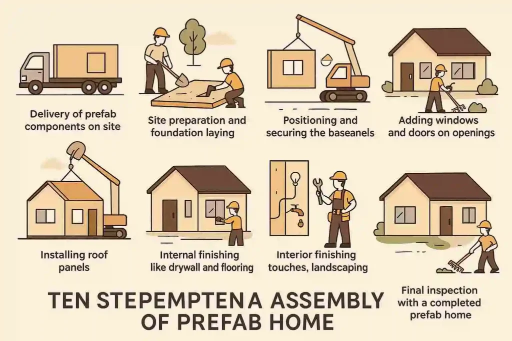 Prefab container house assembly infographic