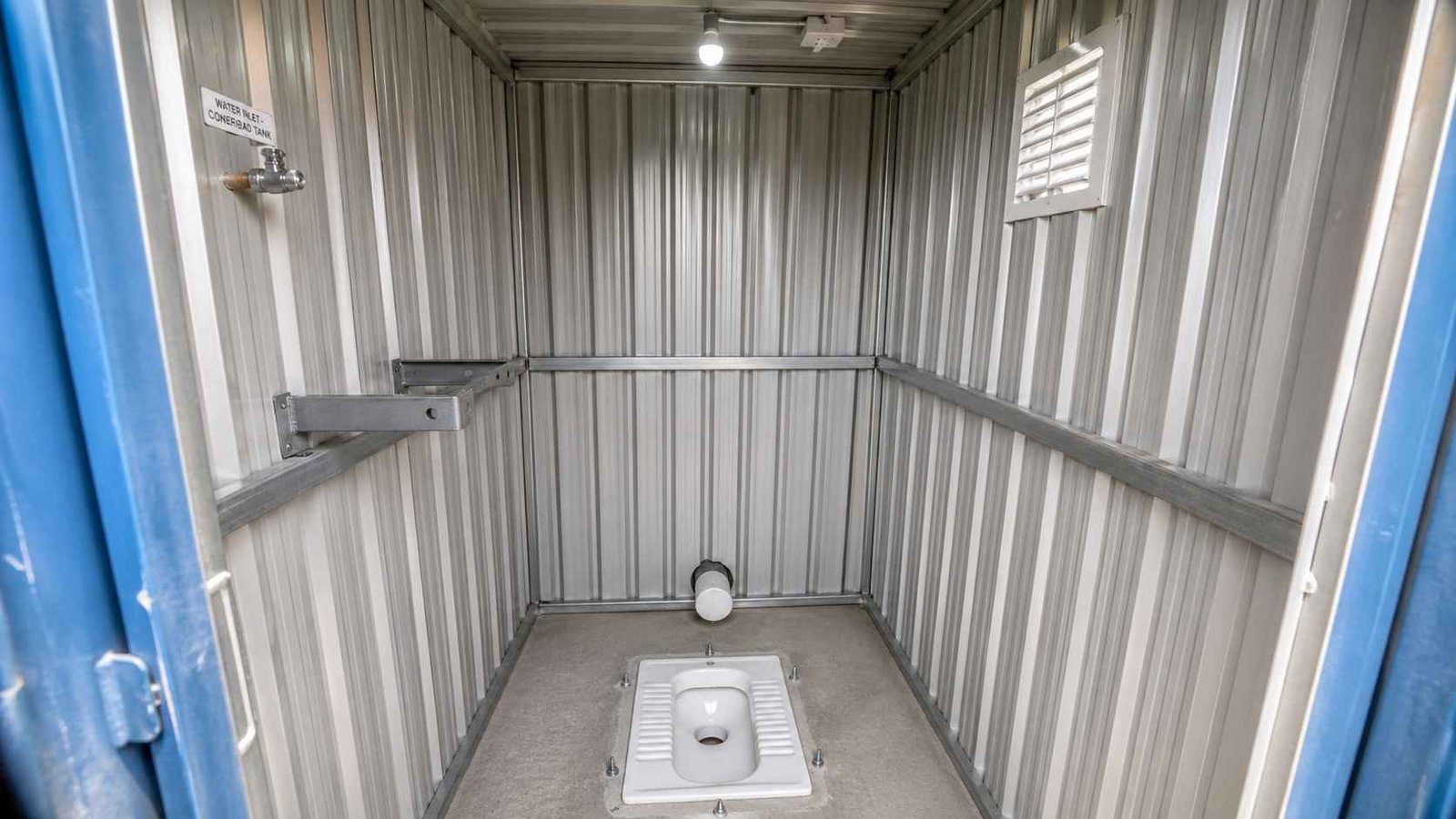 porta cabin toilet factory plumbing squat pan inlet valve drain pipe India SAMAN pre-fitted