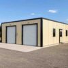 Side elevation of a steel prefab manufacturing building showing 14 ft clear eaves height.