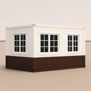 Brown White Prefab Mobile Office Cabin Exterior in Dwarka Delhi